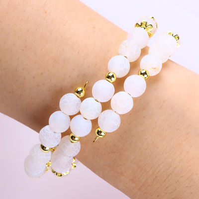 Authentic White Weathered Agate Crystal Stone Spiritual Healing Round Shape Adjustable Double Layer Crystal Bead Bangle