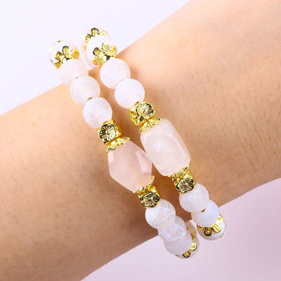 Authentic White Weathered Agate Crystal Stone Spiritual Healing Round Shape Adjustable Double Layer Crystal Bead Bangle