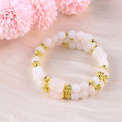 Authentic White Weathered Agate Crystal Stone Spiritual Healing Round Shape Adjustable Double Layer Crystal Bead Bangle