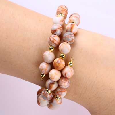 Red Network Stone Handmade Gemstone Perhiasan Lapisan Ganda Adjustable Bead Bangle