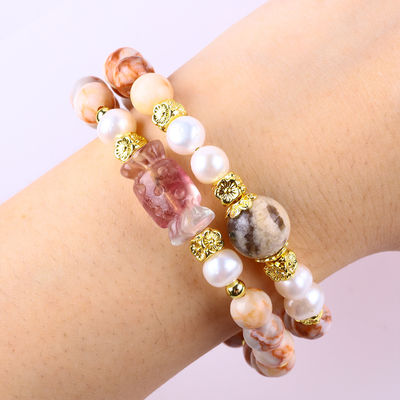Red Network Stone Handmade Gemstone Perhiasan Lapisan Ganda Adjustable Bead Bangle