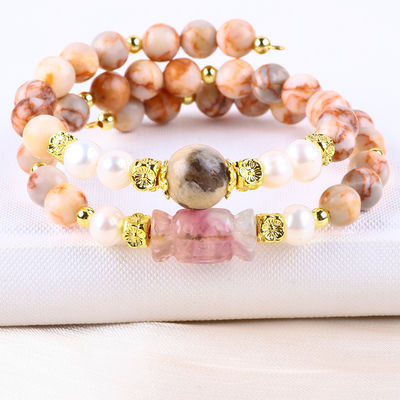 Red Network Stone Handmade Gemstone Perhiasan Lapisan Ganda Adjustable Bead Bangle