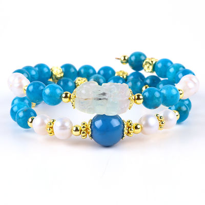 8MM Batu Kristal Alam Apatit Kekuatan Penyembuhan Batu permata Double Layer Bead Adjustable Bangle Untuk Hadiah Perhiasan