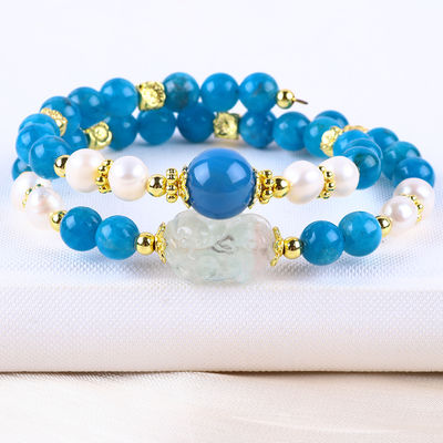 8MM Batu Kristal Alam Apatit Kekuatan Penyembuhan Batu permata Double Layer Bead Adjustable Bangle Untuk Hadiah Perhiasan
