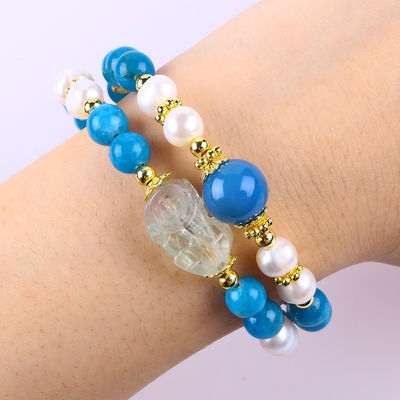 8MM Batu Kristal Alam Apatit Kekuatan Penyembuhan Batu permata Double Layer Bead Adjustable Bangle Untuk Hadiah Perhiasan