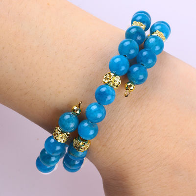 8MM Batu Kristal Alam Apatit Kekuatan Penyembuhan Batu permata Double Layer Bead Adjustable Bangle Untuk Hadiah Perhiasan