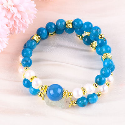 8MM Batu Kristal Alam Apatit Kekuatan Penyembuhan Batu permata Double Layer Bead Adjustable Bangle Untuk Hadiah Perhiasan