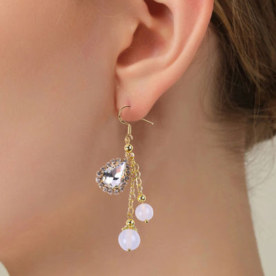 10MM 8MM Natural Crystal White Agate Dengan Sparkling Teardrop Charm Dangle Bead Earring