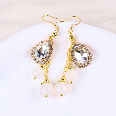 10MM 8MM Natural Crystal White Agate Dengan Sparkling Teardrop Charm Dangle Bead Earring
