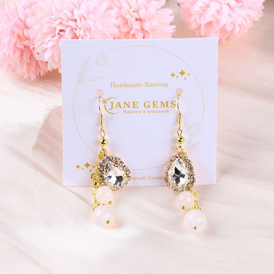 10MM 8MM Natural Crystal White Agate Dengan Sparkling Teardrop Charm Dangle Bead Earring
