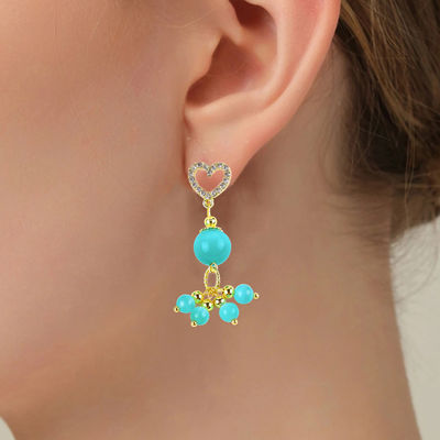 Handmade 6MM 12MM Green Cat Eye Gemstone With Heart Stud Dangle Earring Untuk Hadiah