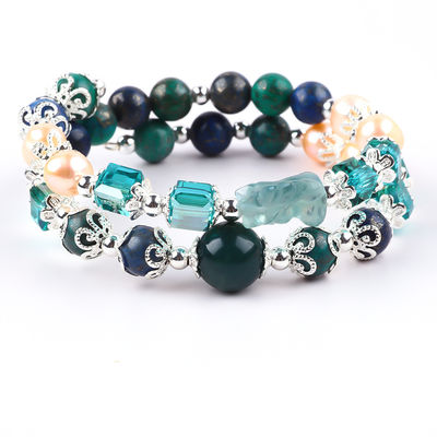 Unicorn Carving Adjustable 2 Lapisan Azurite Batu Kristal Gelang