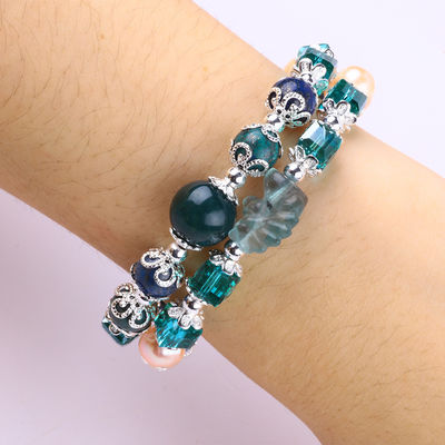 Unicorn Carving Adjustable 2 Lapisan Azurite Batu Kristal Gelang