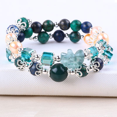 Unicorn Carving Adjustable 2 Lapisan Azurite Batu Kristal Gelang