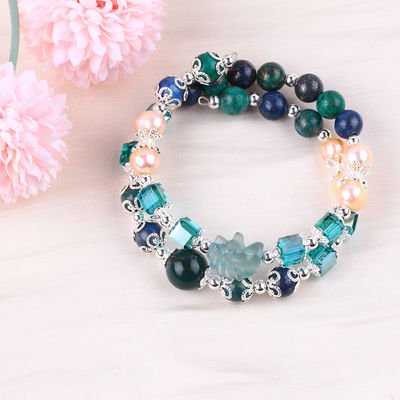 Unicorn Carving Adjustable 2 Lapisan Azurite Batu Kristal Gelang