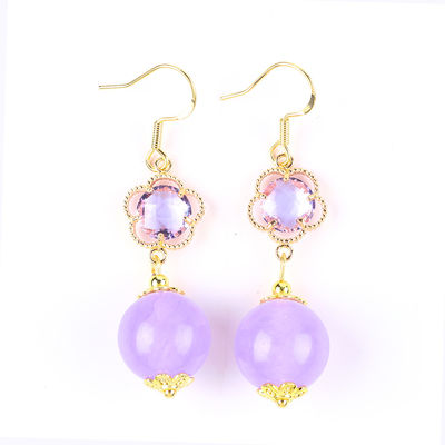 Earrings Batu Kristal buatan tangan Ungu Kalcedonia Batu permata Ber manik-manik Pendant Earrings Healing Earrings Batu Kristal
