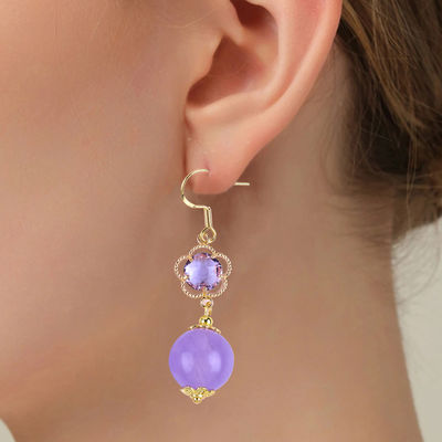 Earrings Batu Kristal buatan tangan Ungu Kalcedonia Batu permata Ber manik-manik Pendant Earrings Healing Earrings Batu Kristal