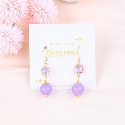 Earrings Batu Kristal buatan tangan Ungu Kalcedonia Batu permata Ber manik-manik Pendant Earrings Healing Earrings Batu Kristal
