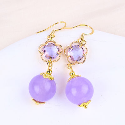 Earrings Batu Kristal buatan tangan Ungu Kalcedonia Batu permata Ber manik-manik Pendant Earrings Healing Earrings Batu Kristal