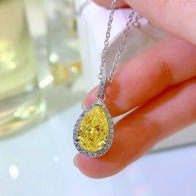 Yellow Gemstone Dekorasi Air Drop Pendant Kalung Fashion Zircon Perhiasan