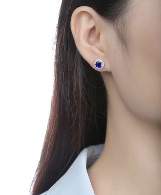 Biru 925 Sterling Perak Zircon Bulat Batu permata Earrings untuk Hadiah