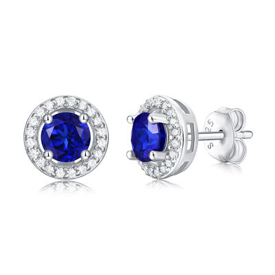 Biru 925 Sterling Perak Zircon Bulat Batu permata Earrings untuk Hadiah