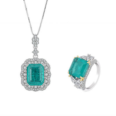 Zircon Square Gemstone Kalung Pendant Ring Set Untuk Hadiah Ulang Tahun
