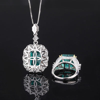 Zircon Square Gemstone Kalung Pendant Ring Set Untuk Hadiah Ulang Tahun