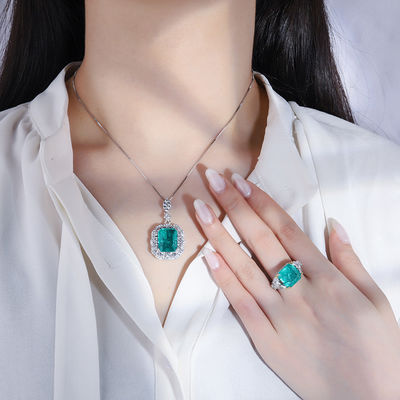 Zircon Square Gemstone Kalung Pendant Ring Set Untuk Hadiah Ulang Tahun