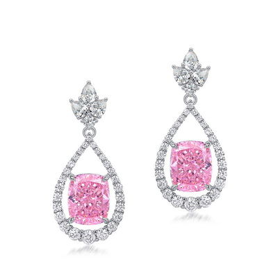 Gaya 925 Sterling Silver Pink Batu permata Oval Halo Earrings