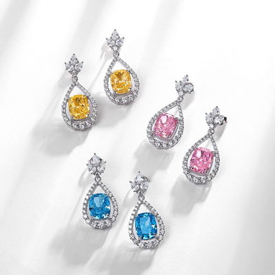 Gaya 925 Sterling Silver Pink Batu permata Oval Halo Earrings