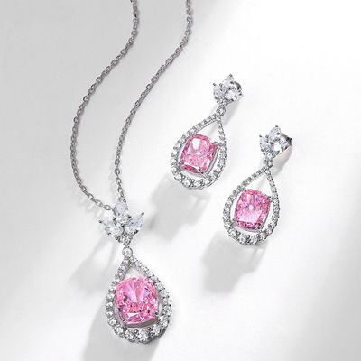 Gaya 925 Sterling Silver Pink Batu permata Oval Halo Earrings
