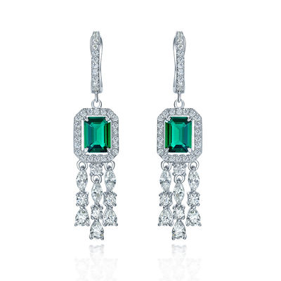 Green Gemstone Kubic Zirconia Long Drop Earrings Untuk Pernikahan
