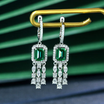 Green Gemstone Kubic Zirconia Long Drop Earrings Untuk Pernikahan