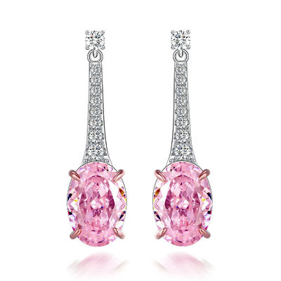 925 Sterling Silver Zircon Earrings Oval Panjang Warna Disesuaikan