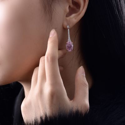 925 Sterling Silver Zircon Earrings Oval Panjang Warna Disesuaikan