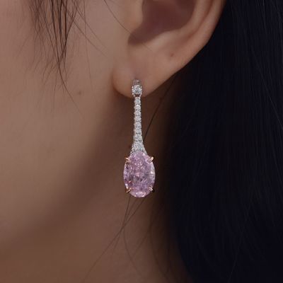 925 Sterling Silver Zircon Earrings Oval Panjang Warna Disesuaikan