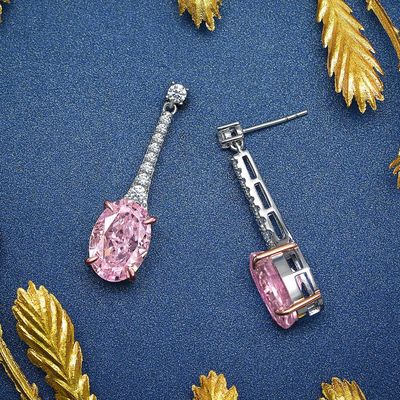 925 Sterling Silver Zircon Earrings Oval Panjang Warna Disesuaikan