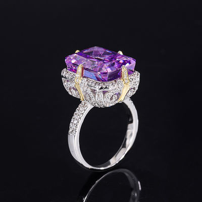 Ungu / Aqua Biru / Kuning Batu permata 925 Sterling Perak Zircon cincin pertunangan