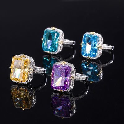 Ungu / Aqua Biru / Kuning Batu permata 925 Sterling Perak Zircon cincin pertunangan