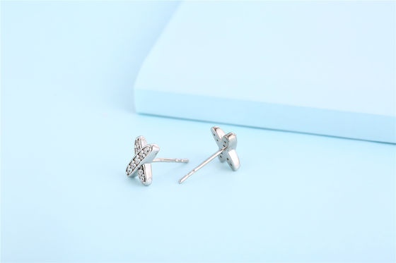 X Shape 925 Moissanite Stud Earrings Perhiasan Perak Sterling
