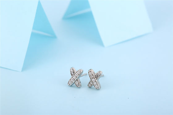 X Shape 925 Moissanite Stud Earrings Perhiasan Perak Sterling