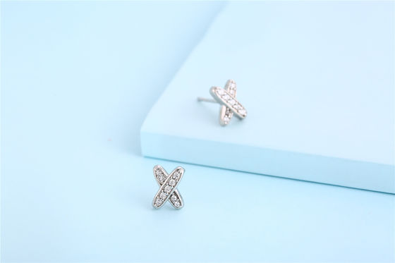 X Shape 925 Moissanite Stud Earrings Perhiasan Perak Sterling