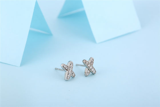X Shape 925 Moissanite Stud Earrings Perhiasan Perak Sterling