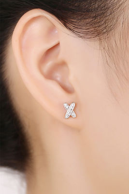 X Shape 925 Moissanite Stud Earrings Perhiasan Perak Sterling