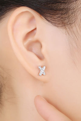 X Shape 925 Moissanite Stud Earrings Perhiasan Perak Sterling