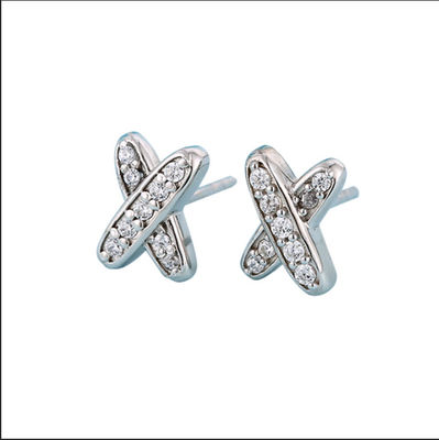 X Shape 925 Moissanite Stud Earrings Perhiasan Perak Sterling
