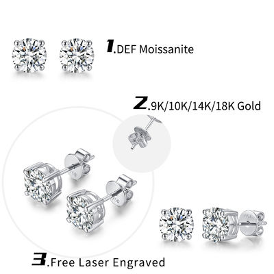 18k Gold Moissanite Diamond Stud Earrings White Gold Dukungan kustomisasi