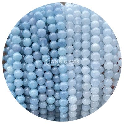 Grosir Keris Batu Alam Bulat Keris Batu Permata Lolos Aksesoris 8mm Aquamarine Keris Lolos Untuk Perhiasan DIY