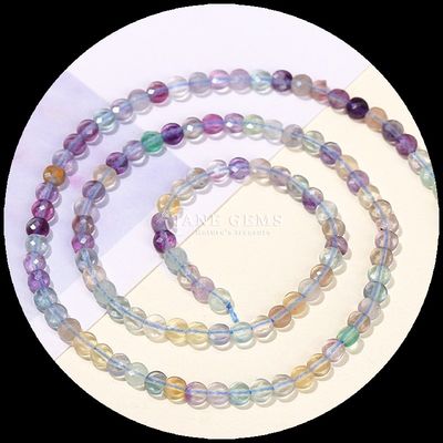 Bentuk datar manik-manik berfacet Kristal Batu permata Bentuk bulat Fluorit Prehnite Untaian manik longgar untuk pembuatan perhiasan DIY